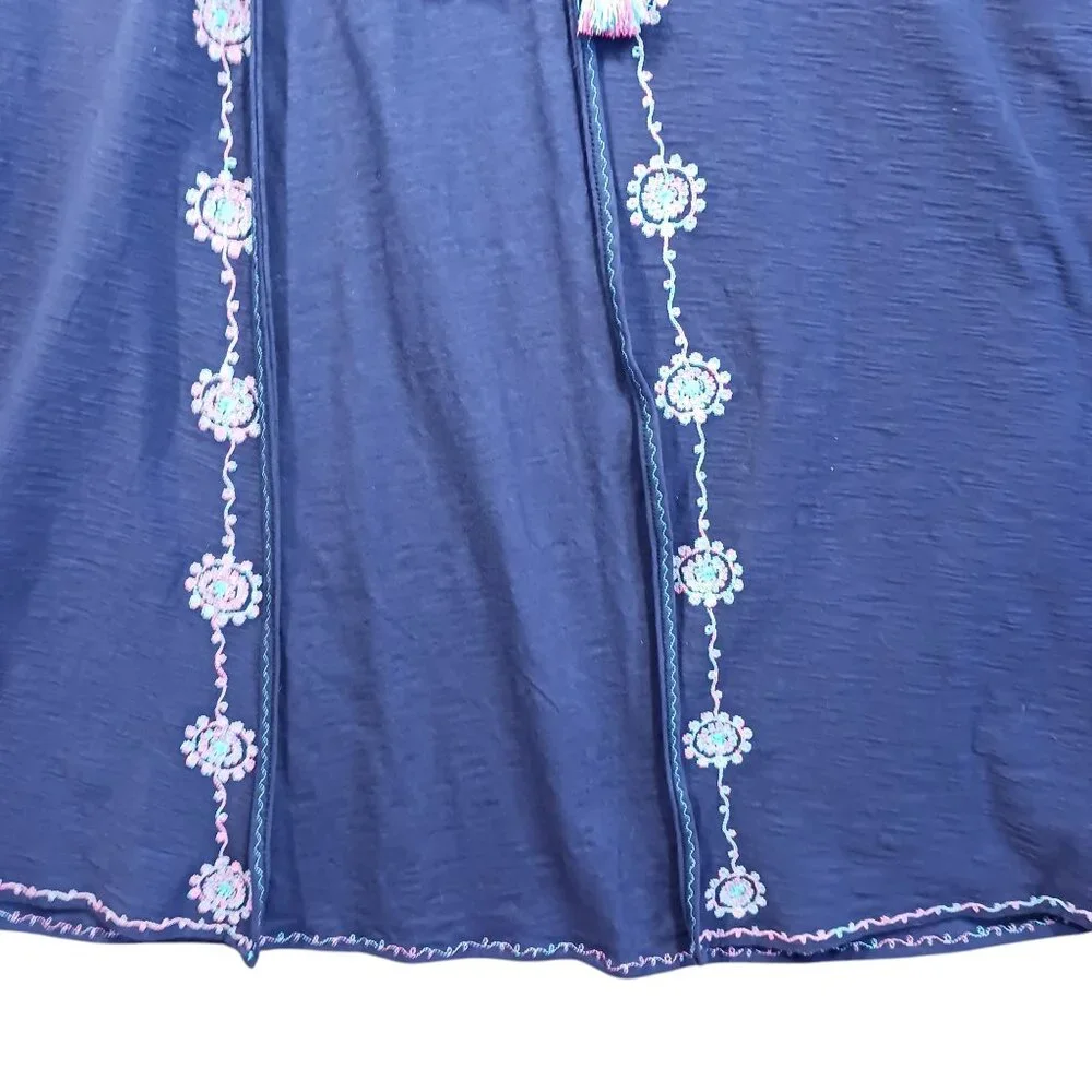 Chach, NWT,  Maxi Kimono, Boho, Navy w/ Pink & Aqua Trim, Whimsical, Small - Picture 6 of 14